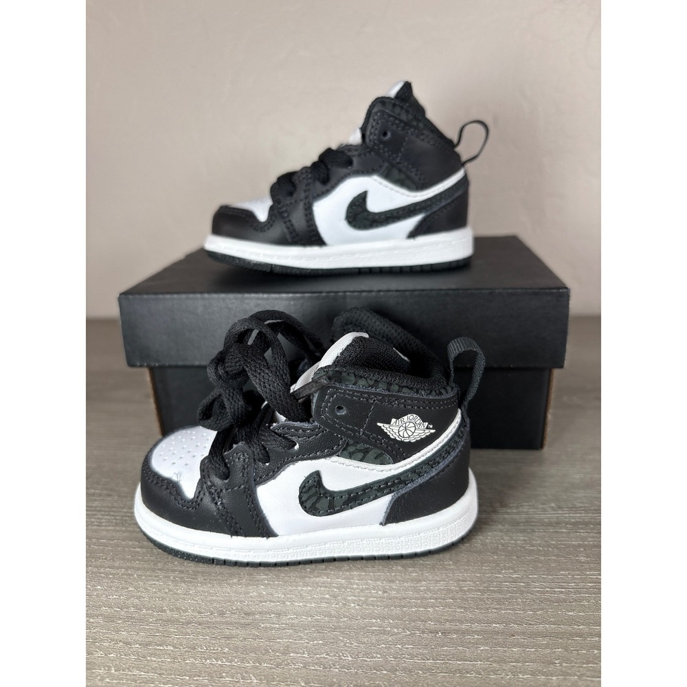 Toddler's Jordan 1 Mid SE "Panda Elephant"‎ Off Noir/Blk-Wht (FB9912 001) Sz 4C